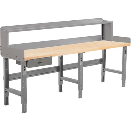Global Industrial 96 x 36 Adj Height Workbench w/Drawer&Riser, Gray-Birch Square Edge Top 319086BGY